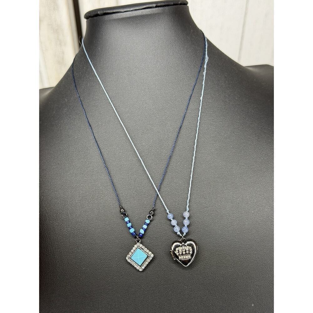 Juicy Couture Necklace Set Of 2 Y2K String Chain Locket & Turquoise Pendent
